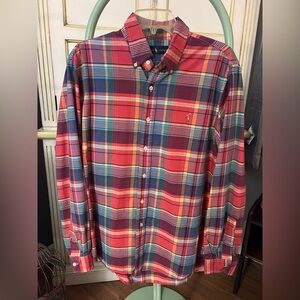 Vintage Ralph Lauren Polo Men's Plaid Shirt - Red and Blue